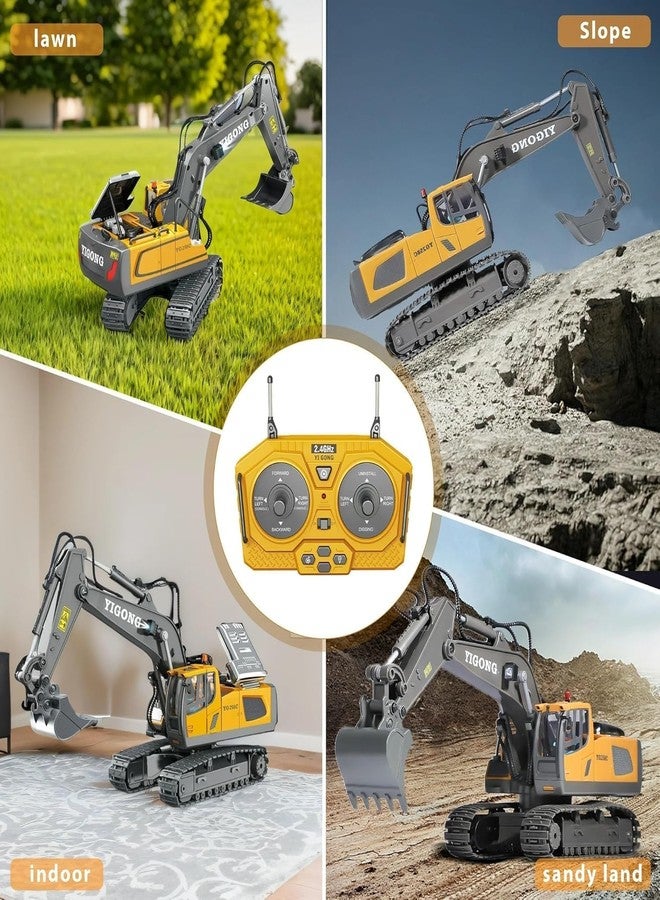 JOYJAY 2.4GHz Remote Control JCB Toy Excavator for Kids - 1:20 Scale 11-Channel Metal Remote Control Construction Vehicle with Lights, Sounds & 680° Rotation Yellow Digger Truck (Ages 6-12) - Image 4